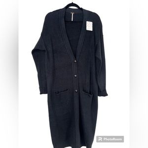 Free People  Run to You Button Down Long Cardigan  - Black  - Medium  - NWT
